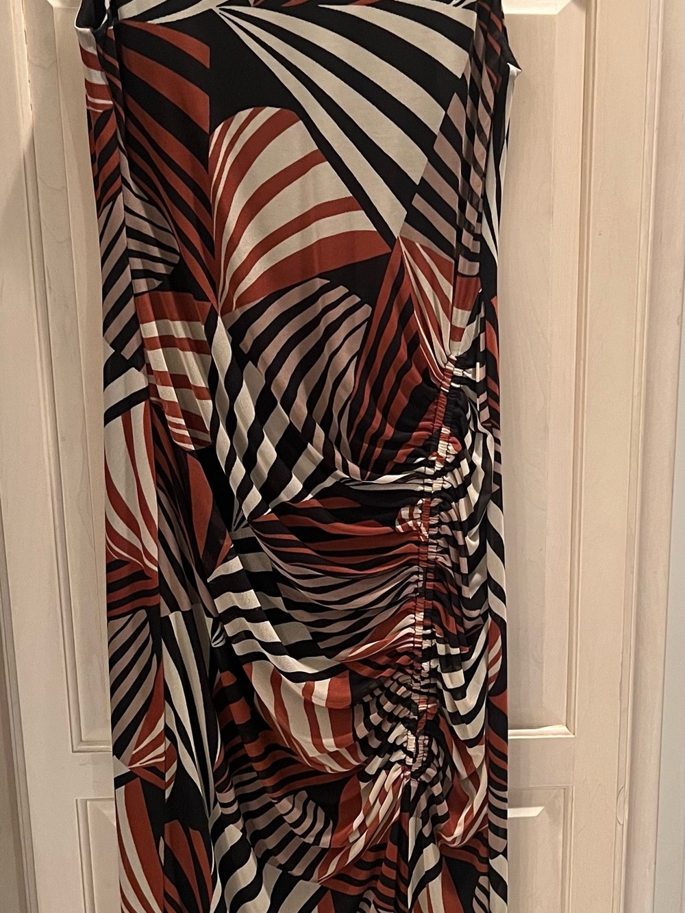 Taylor Abstract Ruched Maxi Skirt in Black, White & Rust